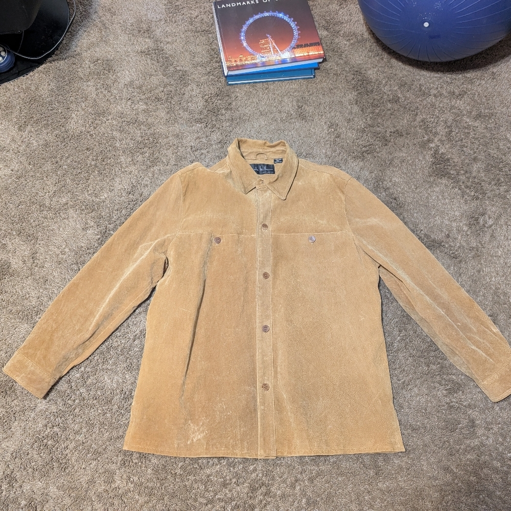 Nicole Miller Leather Jacket Womens Medium Light Tan Button Up
